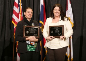 The recipients of the Staff Excellence in Community Service Award are, from left, Jennifer Johnston and Rachel Peterson.