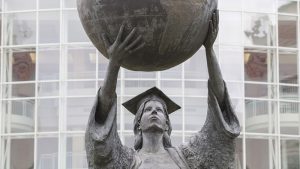Citizen Scholar statue on campus.
