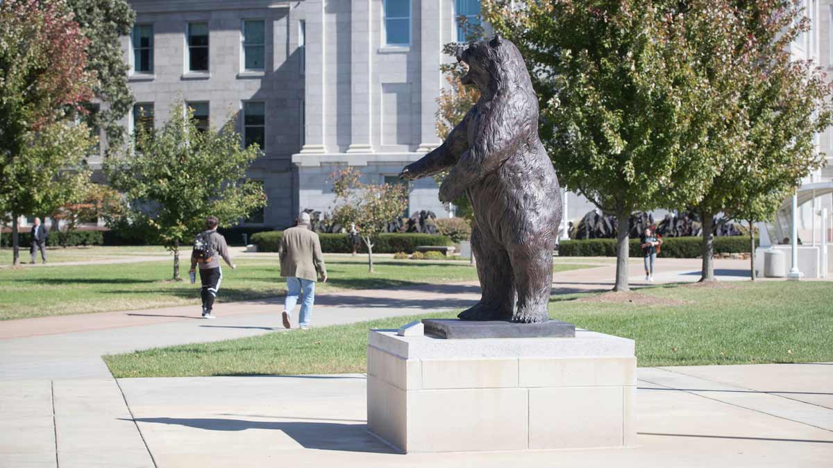 Bronze Bear statue at Missouri State