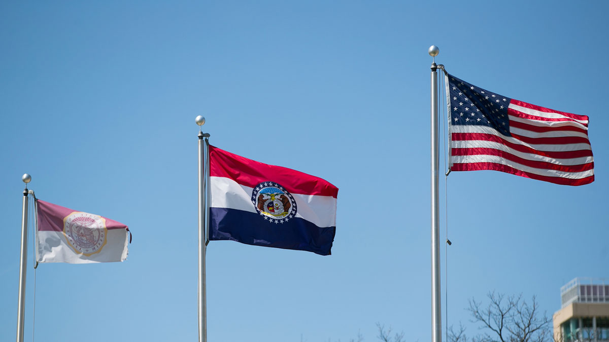 U.S., Missouri and MSU flags