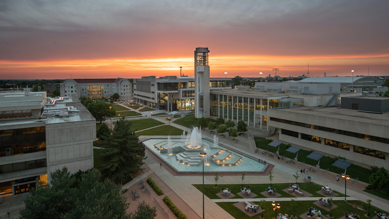 The sun sets on the Missouri State campus