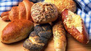 A variety of breads.