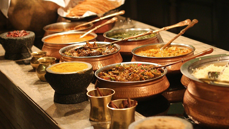 A buffet on Indian dishes.