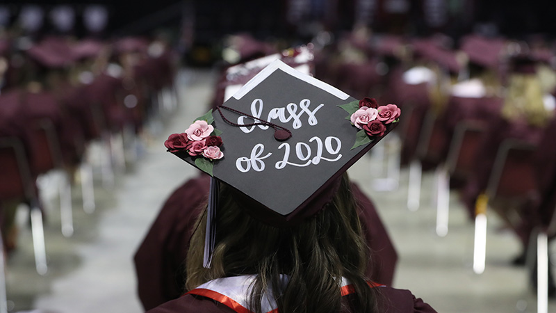 A graduate's mortarboard with the phrase, "Class of 2020."