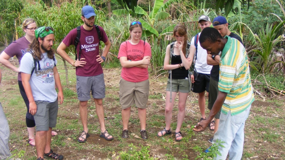 Missouri State students participate in organic farming tour during January 2020 Study Away trip in Bluefields Bay, Jamaica