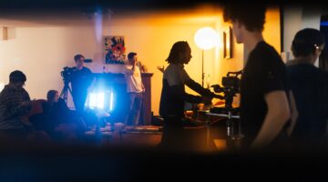 Students working on a production set.