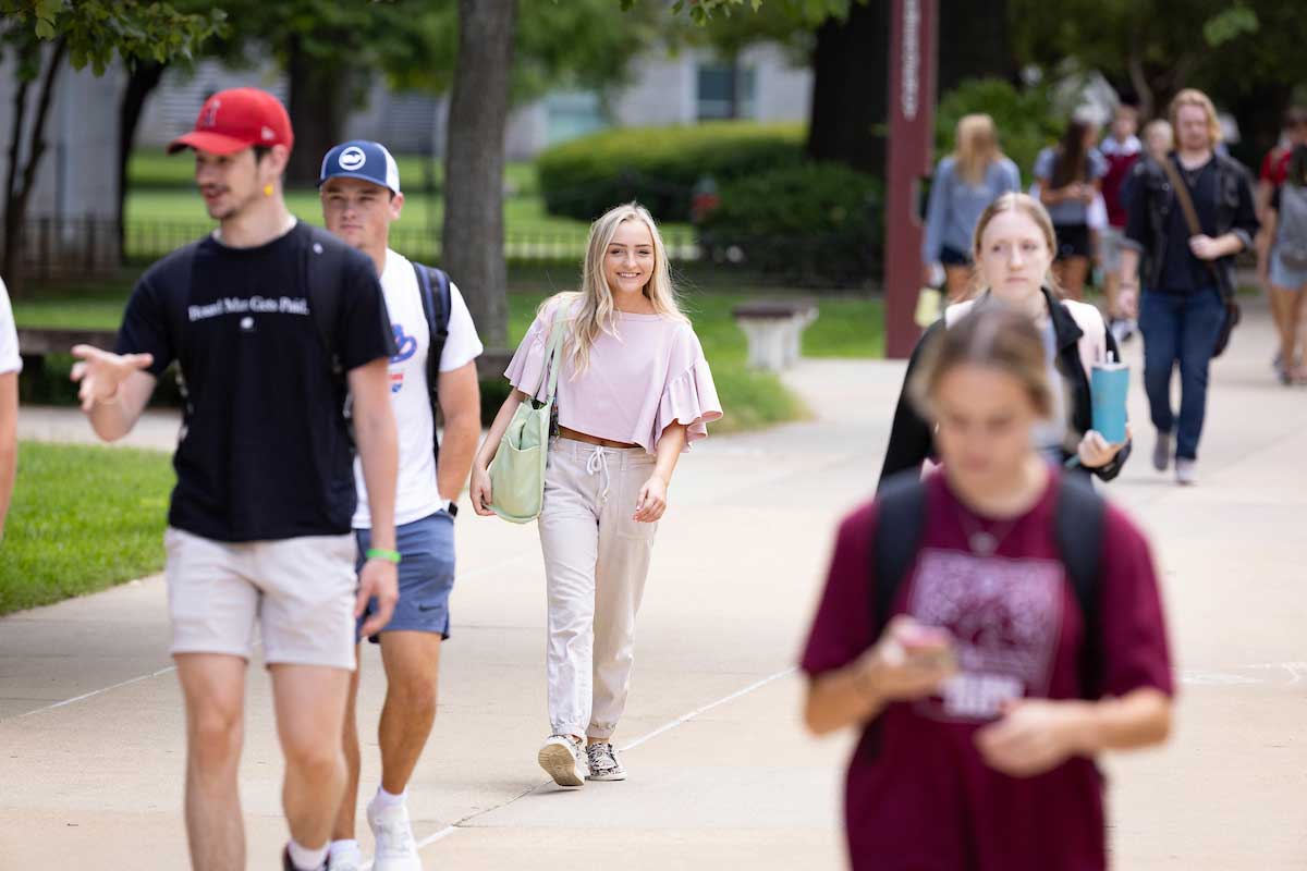 Students walking at Missouri State University.