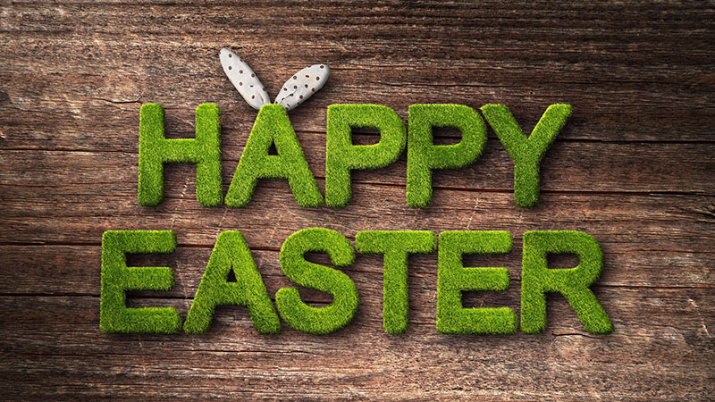 The words "Happy Easter" in green.