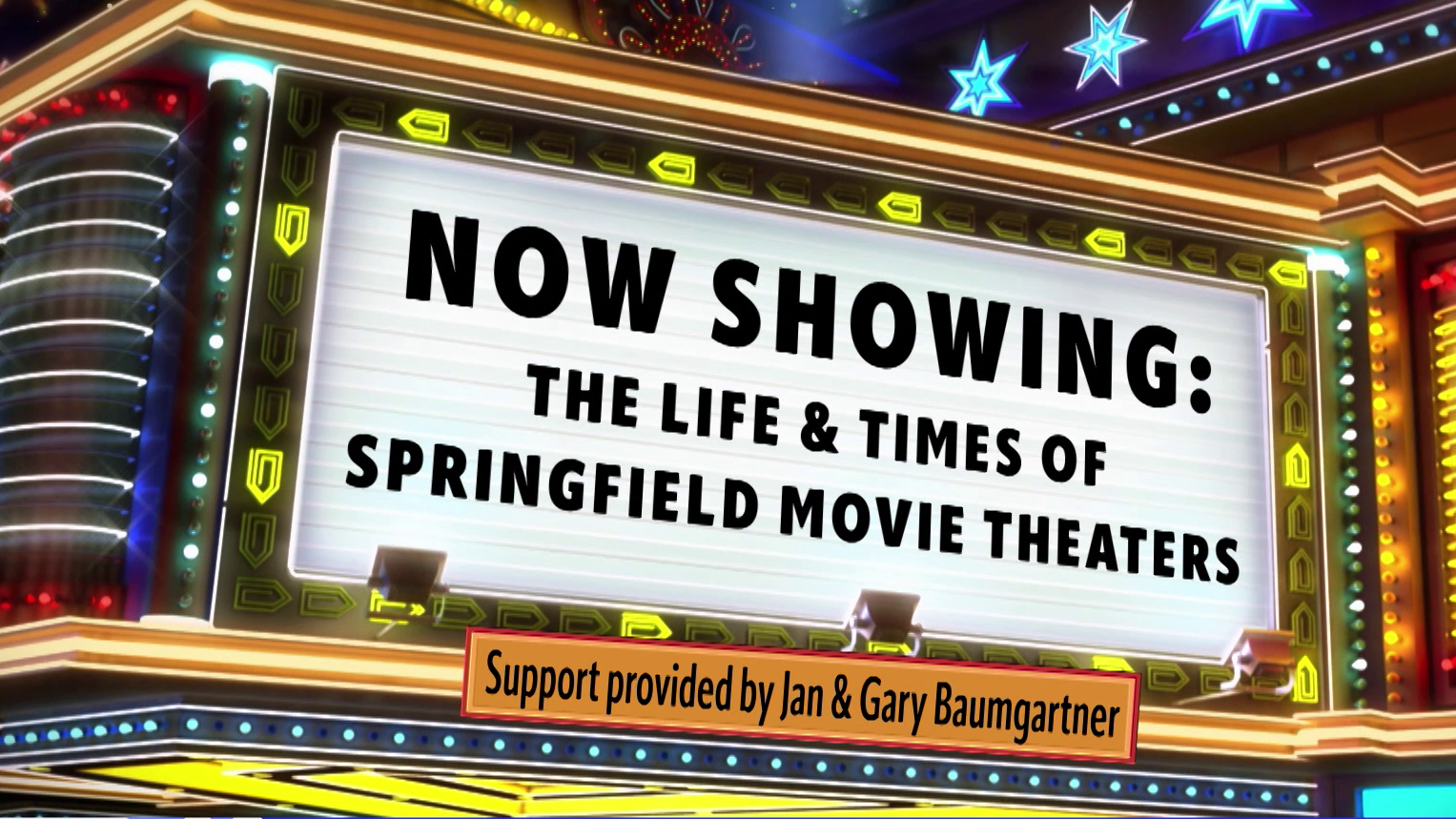 "Now Showing – The Life and Times of Springfield Movie Theaters" on an advertisement.