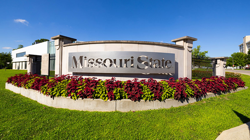 The Missouri State sign at the entrance to campus.