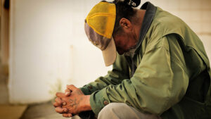 A homeless man resting.