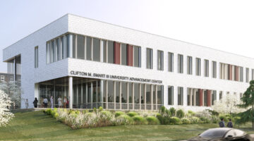 An architectural rendering of the Clifton M. Smart III University Advancement Center