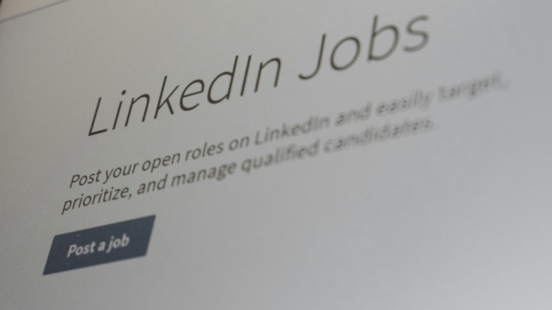 Screenshot of a webpage titled "LinkedIn Jobs" with an option to "Post a job." The text below encourages posting open roles on LinkedIn to target, prioritize, and manage qualified candidates.