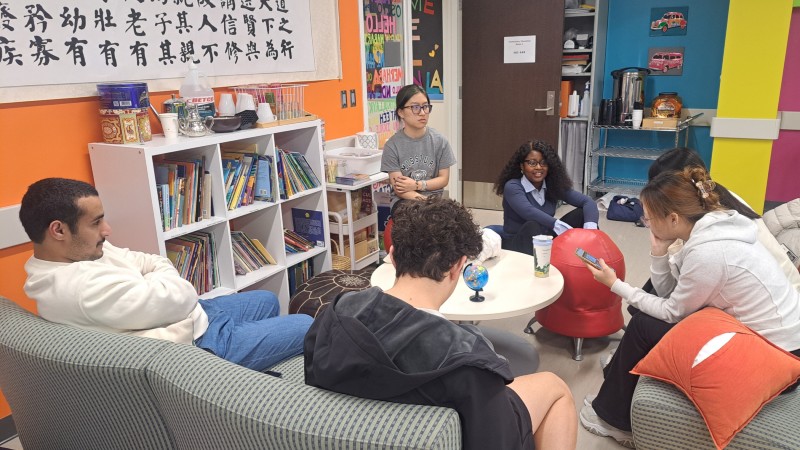A group at an International Conversation Circle on campus.