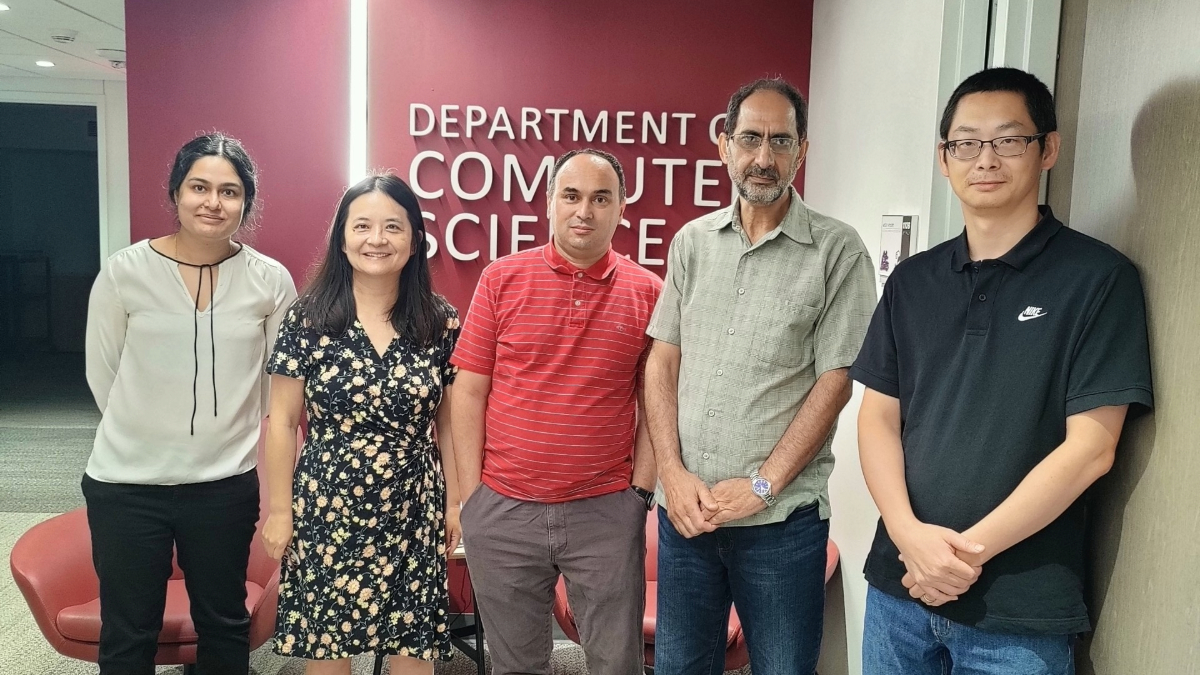 The REU team (from left to right): Dr. Mukulika Ghosh, Dr. Hui Liu, Dr. Mohammed Belkhouche, Dr. Jamil Saquer and Dr. Siming Liu.
